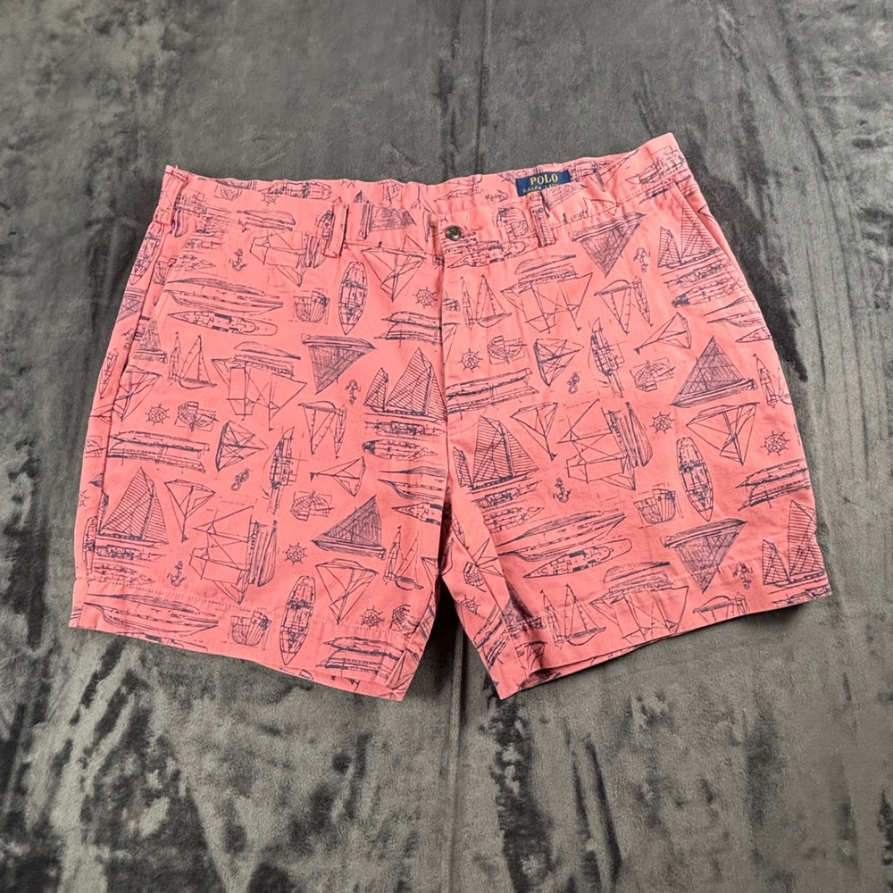 Polo Ralph Lauren Shorts Mens 38 Pink Nautical Sailboat Print Classic Fit 6in